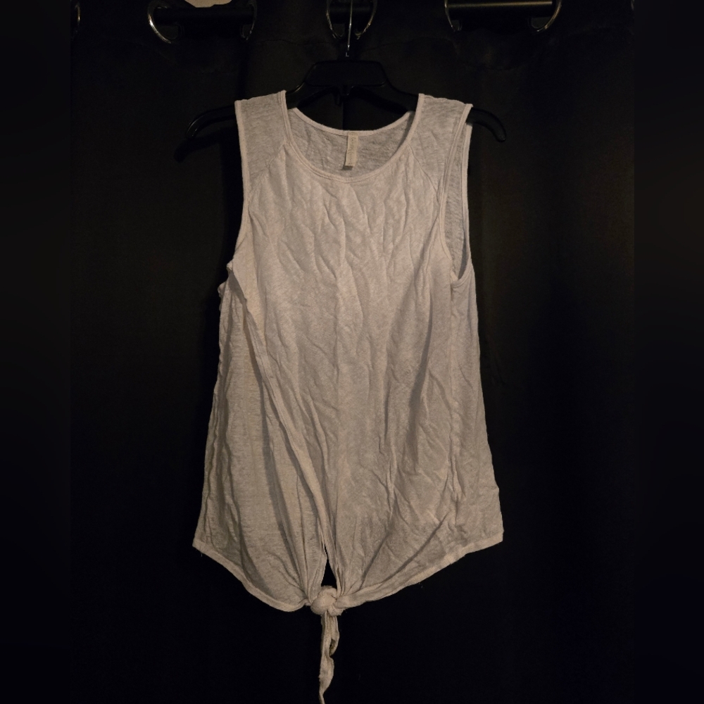 laissez faire White Linen Sleeveless Tie Front Top | Lightweight Casual Tank M